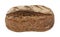 A loaf of rye or wheat bread with flax and sunflower seeds on a white background. Slice or piece of bread