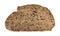 A loaf of rye or wheat bread with flax and sunflower seeds on a white background. Slice or piece of bread