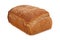 A loaf of sliced wheat bread on white