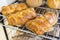 Loafs of sweet Easter breads with leaven