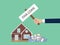 Loan fha illustration with hand holding a poster house and cash money stack