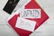 Loan financial industry concept red folder filled with unpaid bills