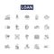 Loan line vector icons and signs. Lend, Mortgage, Credit, Funds, Borrowing, Debt, Capital,Interest outline vector