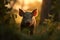 Loan Piglet walking in the sun drenched woodlands. - Generative AI art
