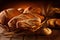 Loaves of artisan bread with basket and ears