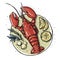 Lobster on a dish. Seafood. Vector illustration.