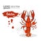 Lobster Hand Drawn Watercolor Sea Food On White Background With Copy Space