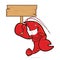 Lobster holding wooden sign