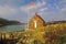 Lobster house on edge of Penobscot Bay in Stonington ME in Autumn