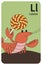 Lobster L letter. A-Z Alphabet collection with cute cartoon animals in 2D. Lobster standing and waving by a lollipop