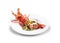 Lobster in mayonnaise sauce, with mushrooms, cucumber slices, sliced green beans, carrots, green chillies, smothered in mayonnaise