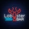 Lobster neon logo icon vector illustration. Emblem, neon signboard for restaurant, cafe with seafood. Glowing banner, a