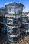 Lobster pots on Hastings fishing quarter stade at Rockanore in East Sussex, England