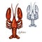 Lobster seafood animal or crayfish sketch