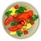 Lobster served with vegetables.