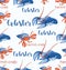 Lobsters and hermit crabs. Seamless pattern.