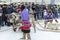 Local aborigines - Khanty, ride children on a reindeer sleigh of three deer, sleigh, winter, â€œSeeing off winterâ€ festival