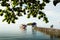 Local boat approaching pier of Togean island Kadidiri, Sulawesi, Indonesia