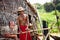 Local Cambodian man at house along Tonle Sap lake, Puok, Siem Reap Province, Cambodia