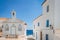 Local church at Chora in Andros island in Greece. Beautiful Cyclades.