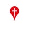 Local church near you. Red location map pin. Flat isolated Christian illustration