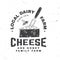 Local dairy farm badge design. Template for logo, branding design with block cheese, fork for cheese and bee. Vector