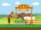 Local Farmers feed the cow and goat.traditional animal farm in asia illustration vector