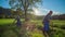 Local farmers mowing on the sunny day