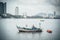 Local fishermen unload their nets on a boat at Bang Phra Beach, Thailand