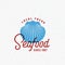 Local Fresh Seafood. Abstract Vector Sign, Symbol or Logo Template. Shell Sillhouette with Classy Retro Typography