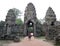 Local girl ride a bicycle into temple in Siem reap, cambodia