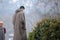 Local kashmiri people walking in Nishat Garden during winter season, Srinagar, Kashmir, India