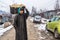 Local kashmiri people walking in Nishat Garden during winter season, Srinagar, Kashmir, India