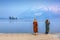Local Kashmiri women enjoying in front of Char Chinar at Dal Lake Srinagar, Kashmir, IndiaL