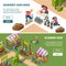 Local markets isometric. Farmers and gardeners outdoor selling agricultural products milk meal and fruits vegetables