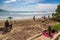 Local people enjoying a sunny day in the famous surf spot of Rincon in California, USA