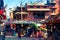 Local people move along narrow street of small ancient town Bhaktapur in Kathmandu Valley