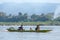 Local people riding speed boat on the Mekong river in Laos