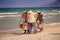 Local Sellers with Goods in Baskets Meet on Ocean Beach