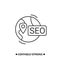 Local SEO icon. Linear pictogram of globe, label and location sign