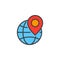 Local seo symbol. Globe and location marker line icon, filled outline vector sign, linear colorful pictogram isolated on white. l