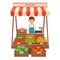 Local stall market. Selling vegetables. Flat vector illustration