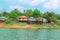 Local stilt houses built on Kaptai Lake, Rangamati, Bangladesh