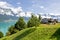 The local Swiss houses with Alps landscape , Switzerland