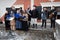 Local theater group perform on courtyard of Orava Castle in winter, Oravsky Podzamok, Slovakia