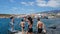 Local and tourist children swimming in La Caleta, Costa Adeje, Tenerife, Canary Islands, Spain