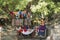 Local woman trading with knitted fiber goods in Meteora, Greece