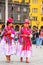 Local women walking on Plaza Mayor during Festival of the Virgin