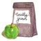 Locally grown. Brown paper bag with apple and lettering.