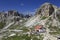 Locatelli mountain refugee panorama from Tre cime, Trentino Dolomite Alps